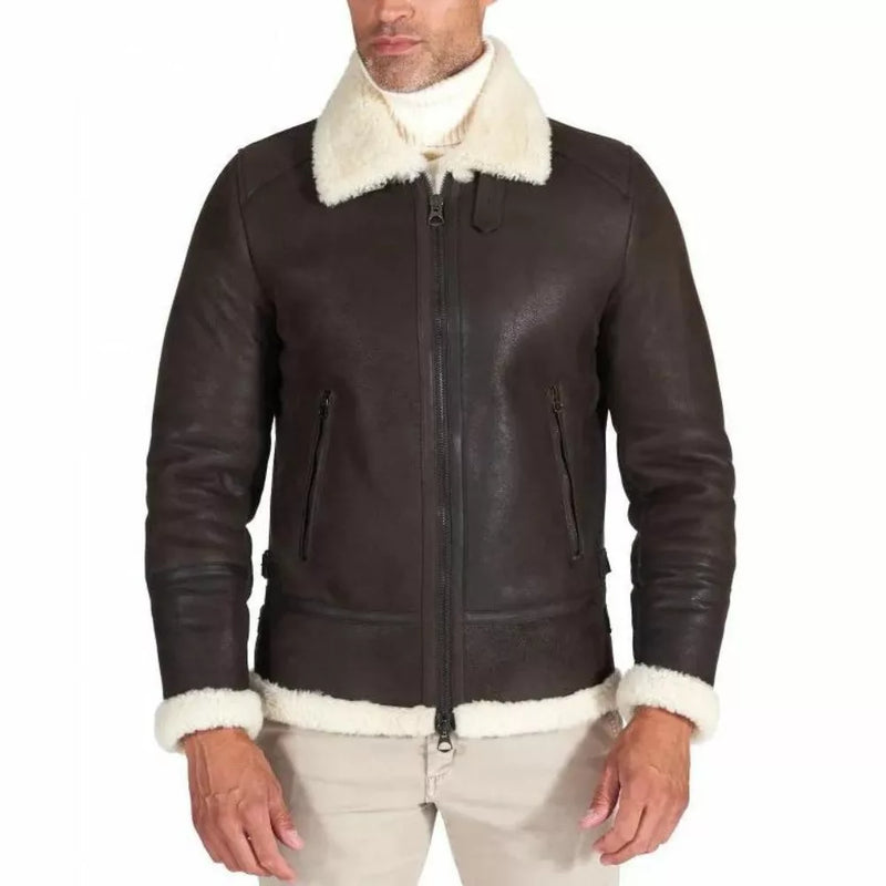 Mens Brown Aviator Jacket With Shearling Collar