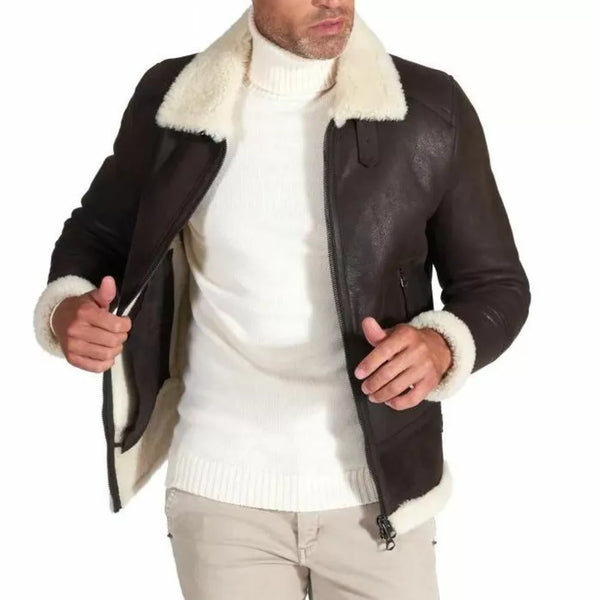 Mens Brown Aviator Jacket With Shearling Collar