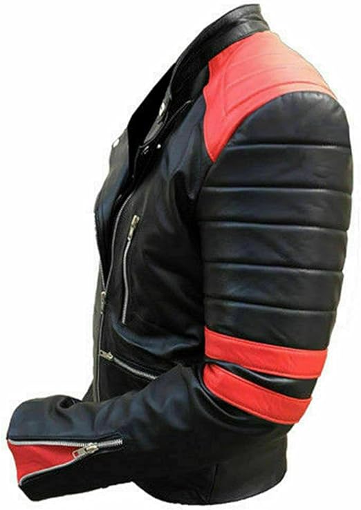 CHAYELL Brando Leather Jacket Mens Red Stripes Quilted Cafe Racer Motorcycle Lambskin Leather Black Vintage Biker Jacket