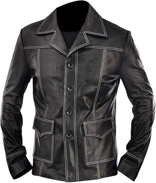 CHAYELL Mens Fight Club Jacket Tyler Durden Motorcycle Brad Biker Red Faux Leather Car Coat