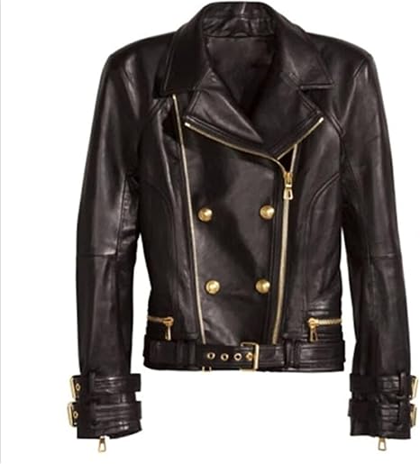 CHAYELL Womens Brando Leather Jacket Ladies Rose Golden Genuine Leather Motorcycle Biker Black Lambskin Jacket