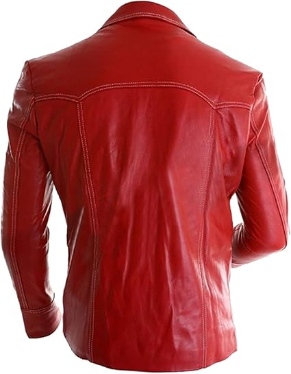 CHAYELL Mens Fight Club Jacket Tyler Durden Motorcycle Brad Biker Red Faux Leather Car Coat