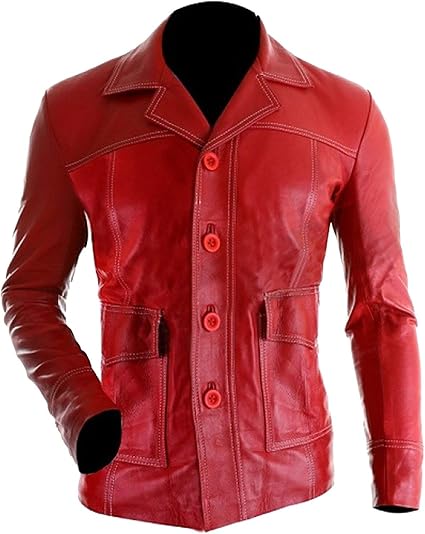 CHAYELL Mens Fight Club Jacket Tyler Durden Motorcycle Brad Biker Red Faux Leather Car Coat