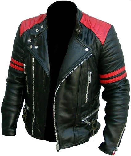 CHAYELL Brando Leather Jacket Mens Red Stripes Quilted Cafe Racer Motorcycle Lambskin Leather Black Vintage Biker Jacket