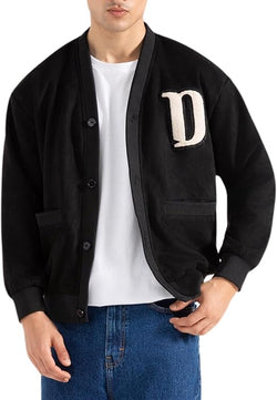 CHAYELL Mens Highschool Varsity Jacket - College Baseball Letterman D Bomber Wool Black/Brown Jacket