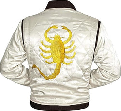 CHAYELL Driver Scorpio Logo Embroidered Satin Jacket Ryan Gosling Stuntman White Bomber Quilted Jacket