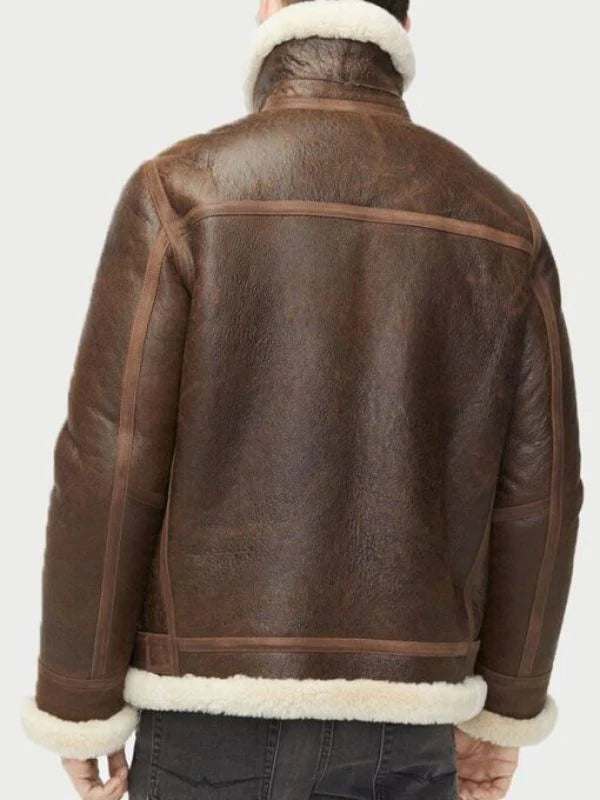 Mens Alex Sheepskin Faux Fur Shearling Aviator Brown Leather Jacket