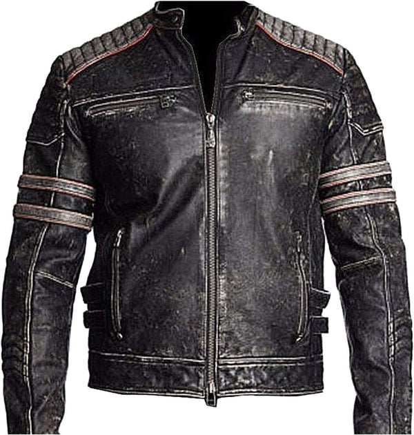 Cafe Racer Retro 1 Motorcycle Biker Distressed Black Genuine Leather Jacket