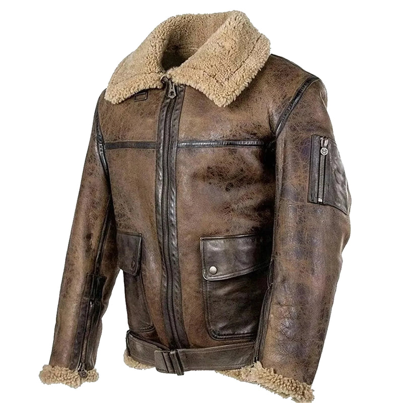 Arnold Schwarzenegger B3 Brown Faux Fur Shearling Pilot Aviator Leather Jacket