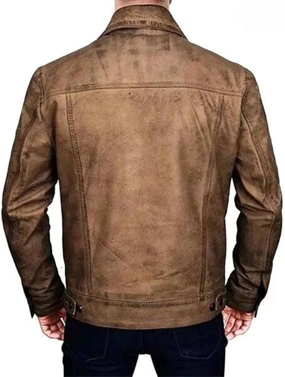 Mens Trucker Denim Shirt Genuine Leather Jacket