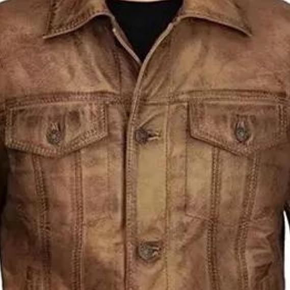 Mens Trucker Denim Shirt Genuine Leather Jacket