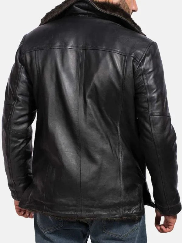 Men Furcliff Black Leather Fur Jacket