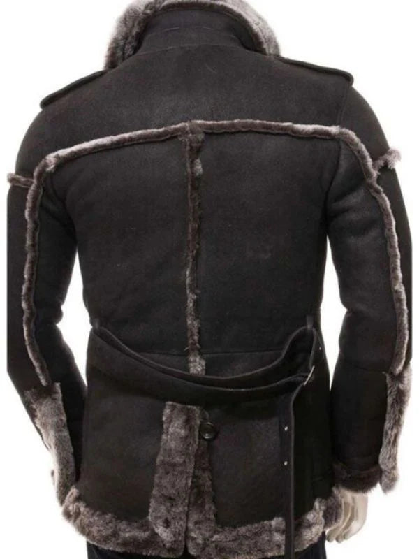 Mens Shearling Black Leather Coat