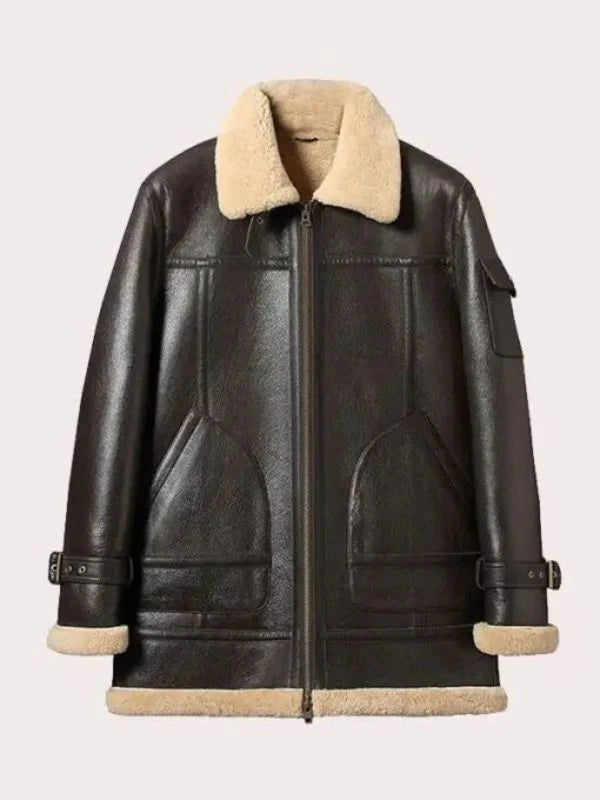 Men's Sheepskin Brown Long Shearling Leather Jacket