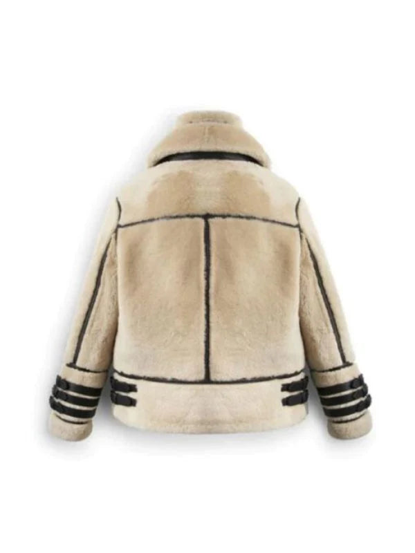 Off White Shearling Leather Jacket With Strips