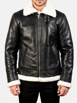 Francis B-3 Black & White Leather Bomber Jacket