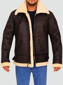 Mens Bomber Leather Aviator Shearling Jacket