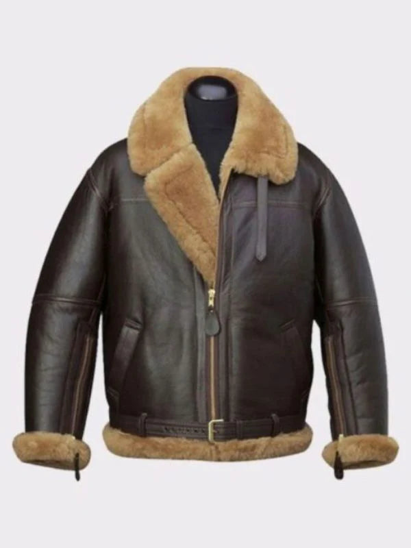 Mens RAF Brown Shearling Leather Jacket