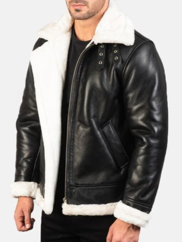 Francis B-3 Black & White Leather Bomber Jacket