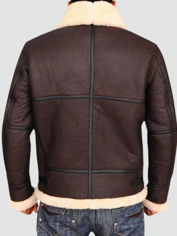 Mens Bomber Leather Aviator Shearling Jacket