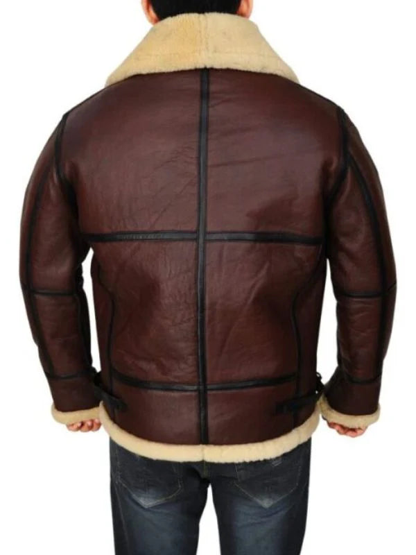 Mens Shearling Brown Bomber Leather Jacket