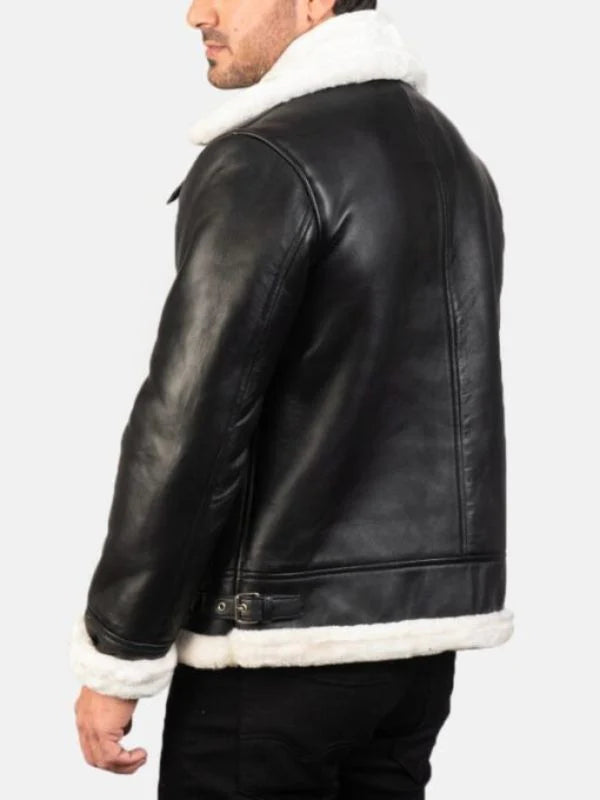 Francis B-3 Black & White Leather Bomber Jacket