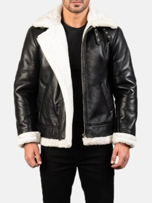 Francis B-3 Black & White Leather Bomber Jacket