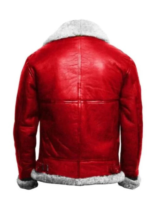 B3 Faux Fur Shearling Christmas Santa Claus Red Leather Jacket