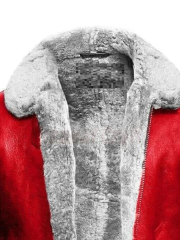 B3 Faux Fur Shearling Christmas Santa Claus Red Leather Jacket