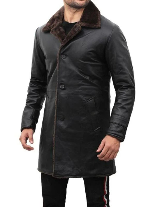 Men’s Leather Shearling Black Coat