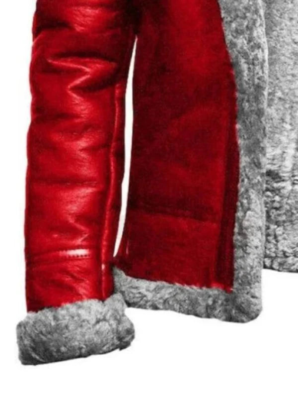 B3 Faux Fur Shearling Christmas Santa Claus Red Leather Jacket