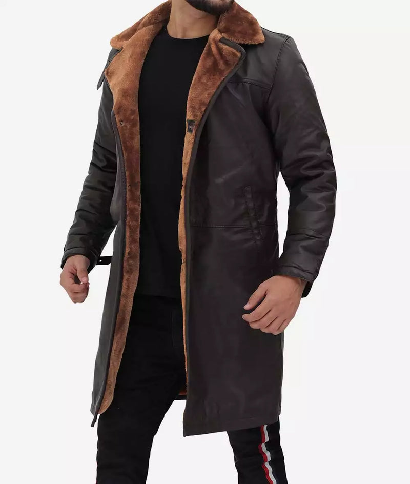 Men's Premium Dark Brown 3/4 Length Shearling Coat