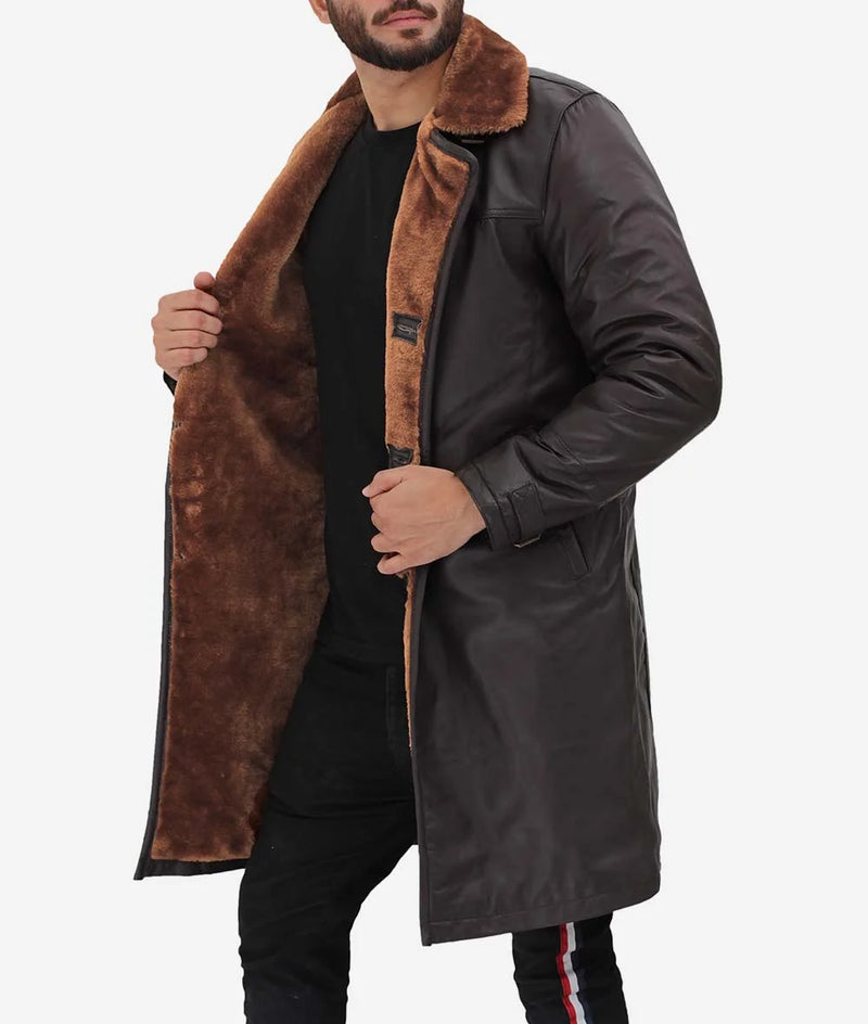 Men's Premium Dark Brown 3/4 Length Shearling Coat