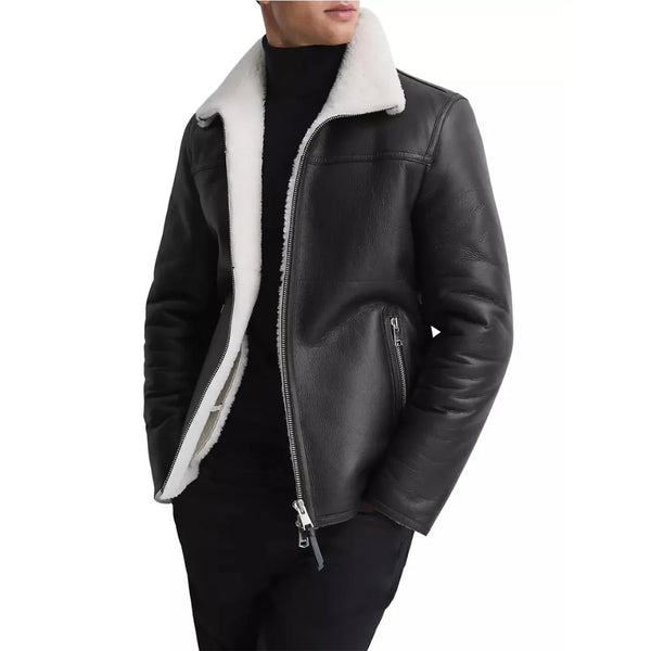 Richard Black Trimmed Shearling Leather Jacket