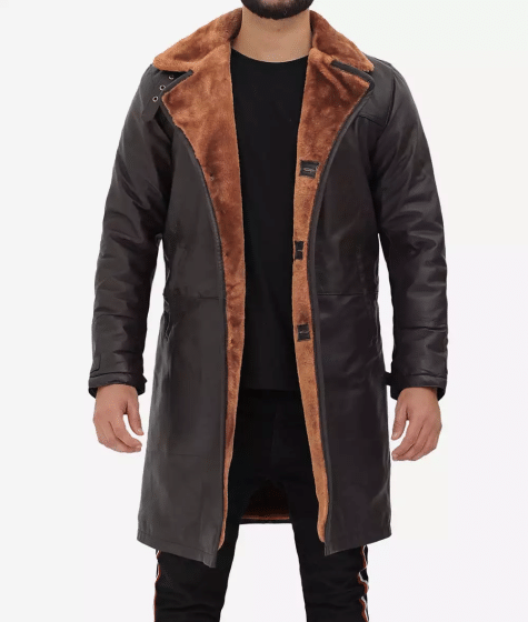 Men's Premium Dark Brown 3/4 Length Shearling Coat