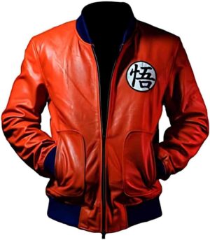 Dragon BallZ Super Goku Kakarot Orange Cosplay Costume Bomber Leather Jacket